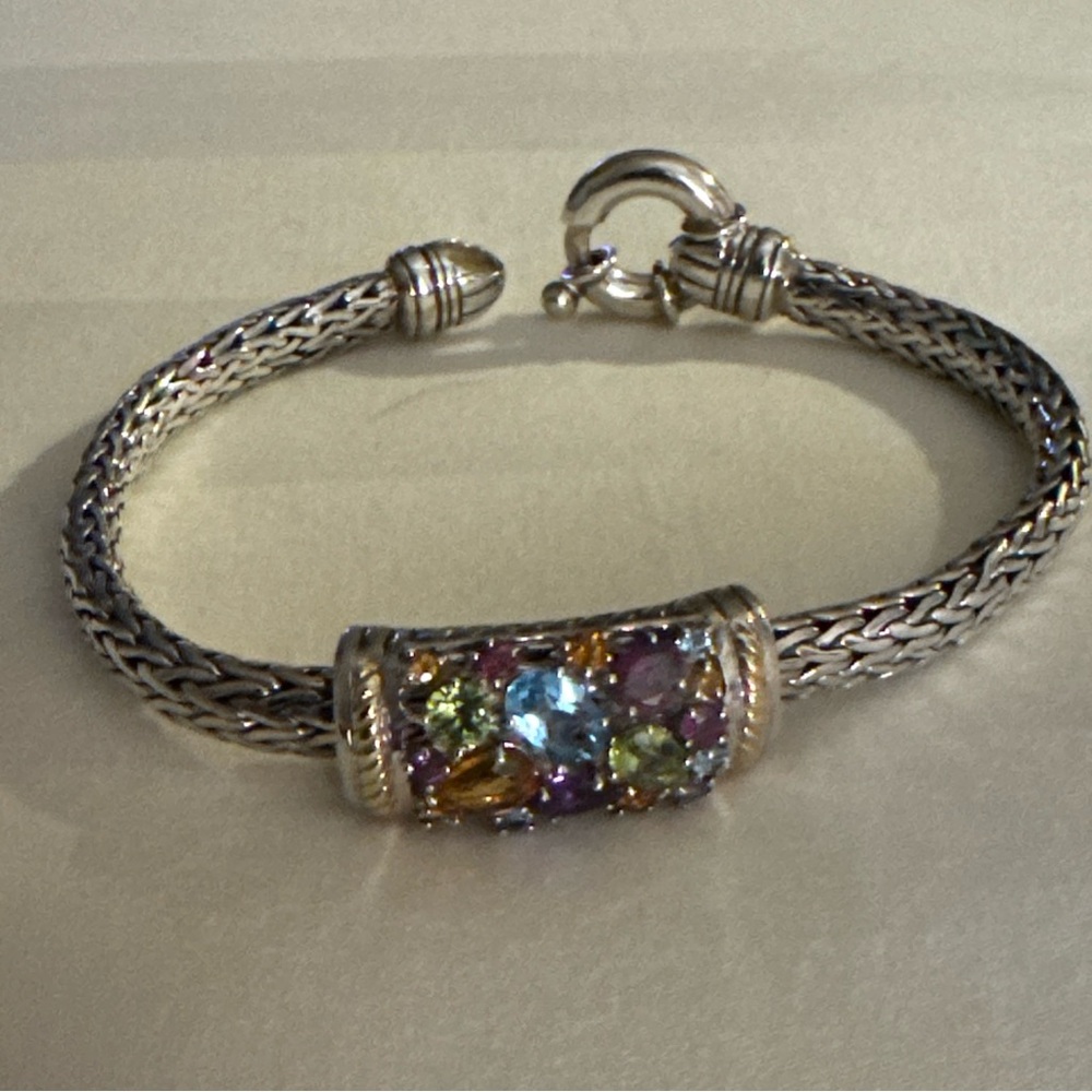 Effy Multicolor Gemstone Silver Bracelet with Gold Accents - Picture 5 of 11